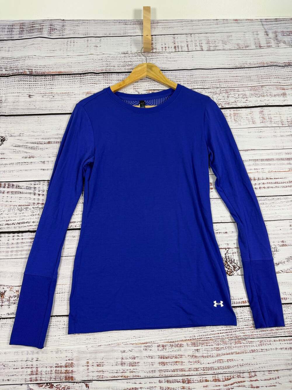 Under Armour ColdGear Womens Fitted Crew Top M Royal Blue Long Sleeve Athletic